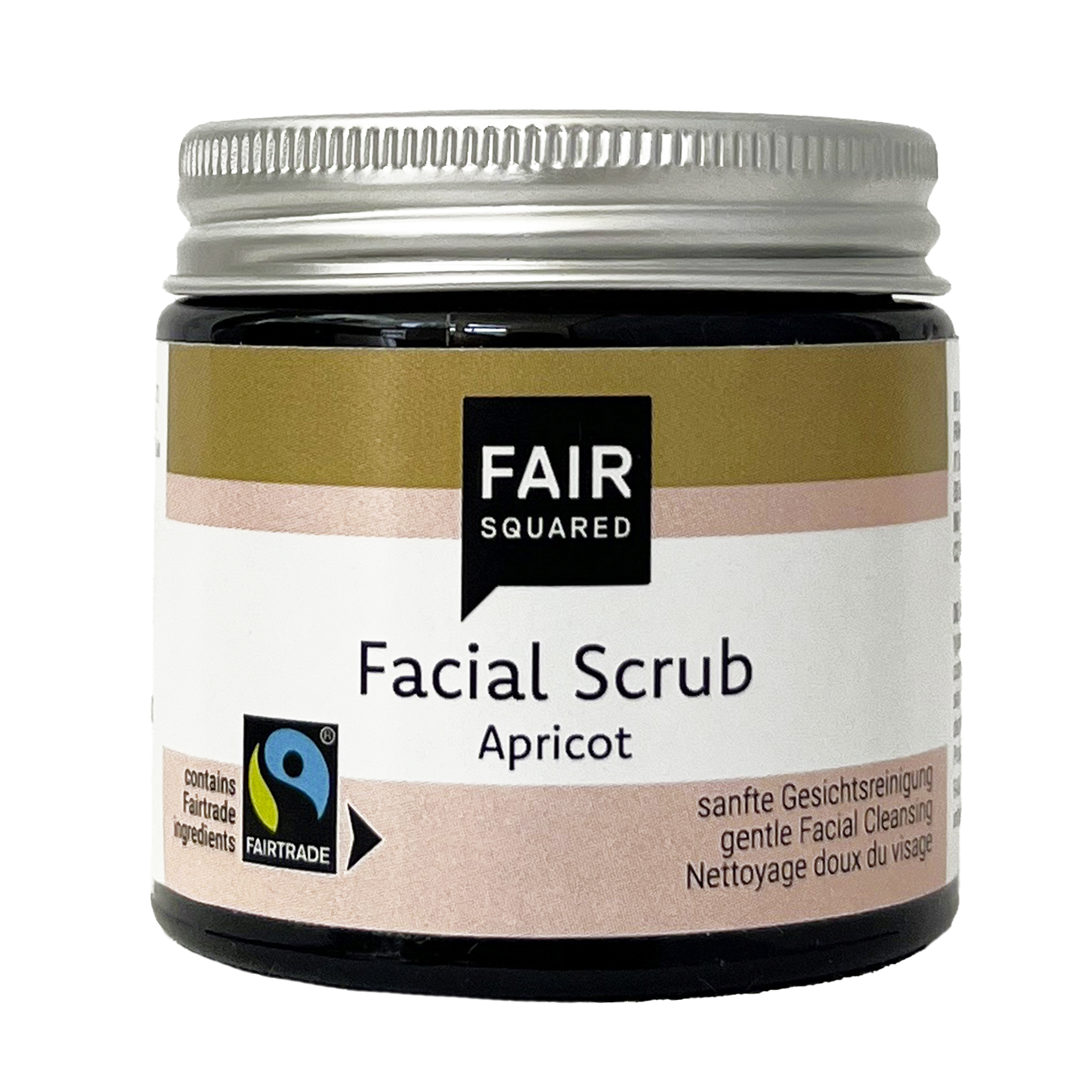 FAIR SQUARED Facial Scrub Apricot, veganes Gesichtspeeling mit Fairtrade-Aprikosenkernöl und Fairtrade-Grüntee.