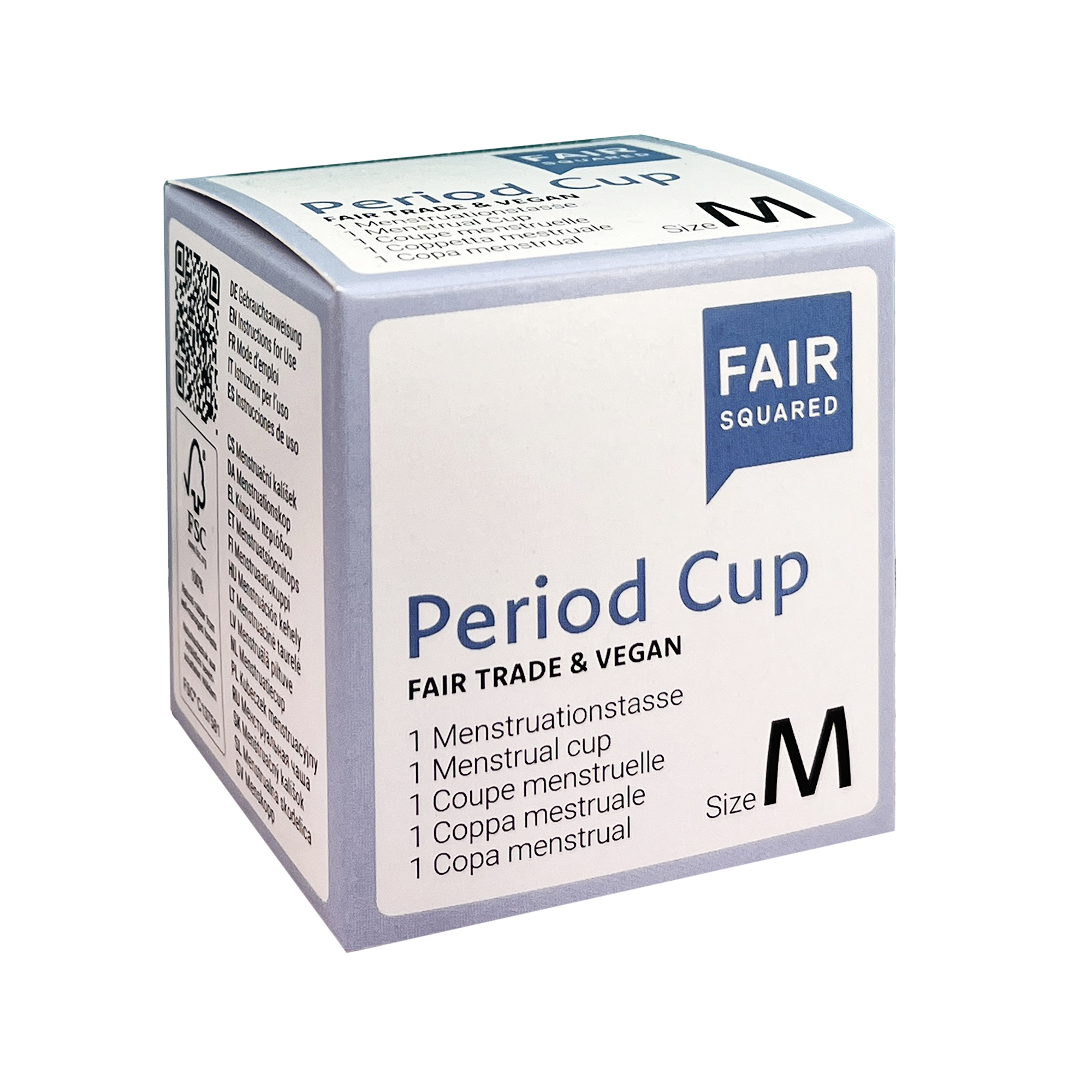 FAIR SQUARED Period Cup, Größe M, wiederverwendbare Menstruationstasse aus Naturkautschuk.