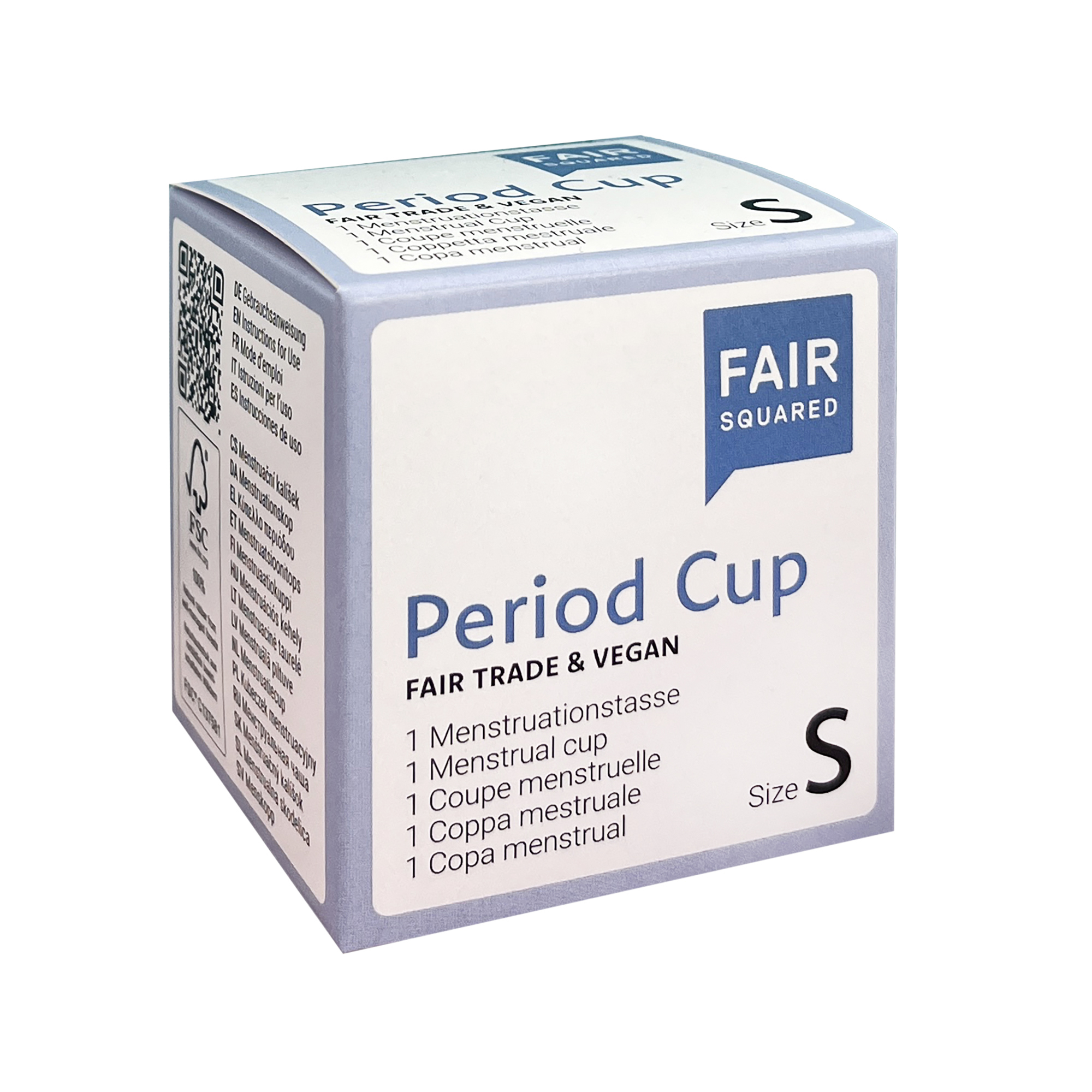 FAIR SQUARED Period Cup, Größe S, wiederverwendbare Menstruationstasse aus Naturkautschuk.