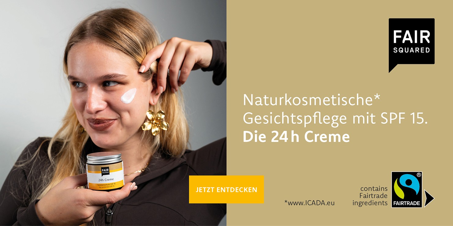 Banner mit der FAIR SQUARED Gesichtscreme 24 Stunden