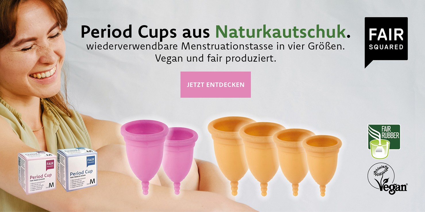Banner mit den Period Cups von FAIR SQUARED