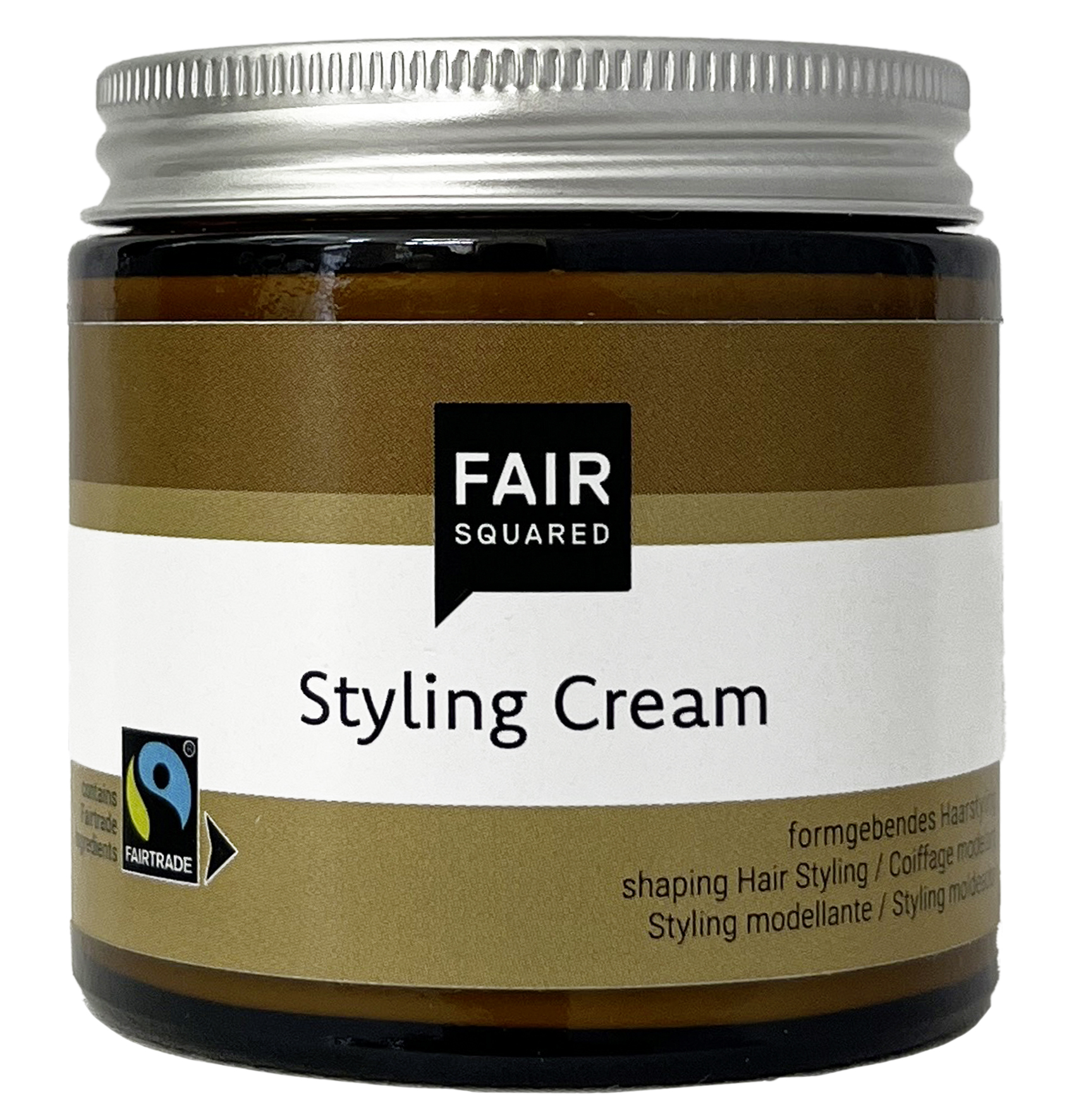 FAIR SQUARED Styling Cream 100 ml im Glastiegel für starken Halt mit 5 % Fairtrade-Kokosöl.