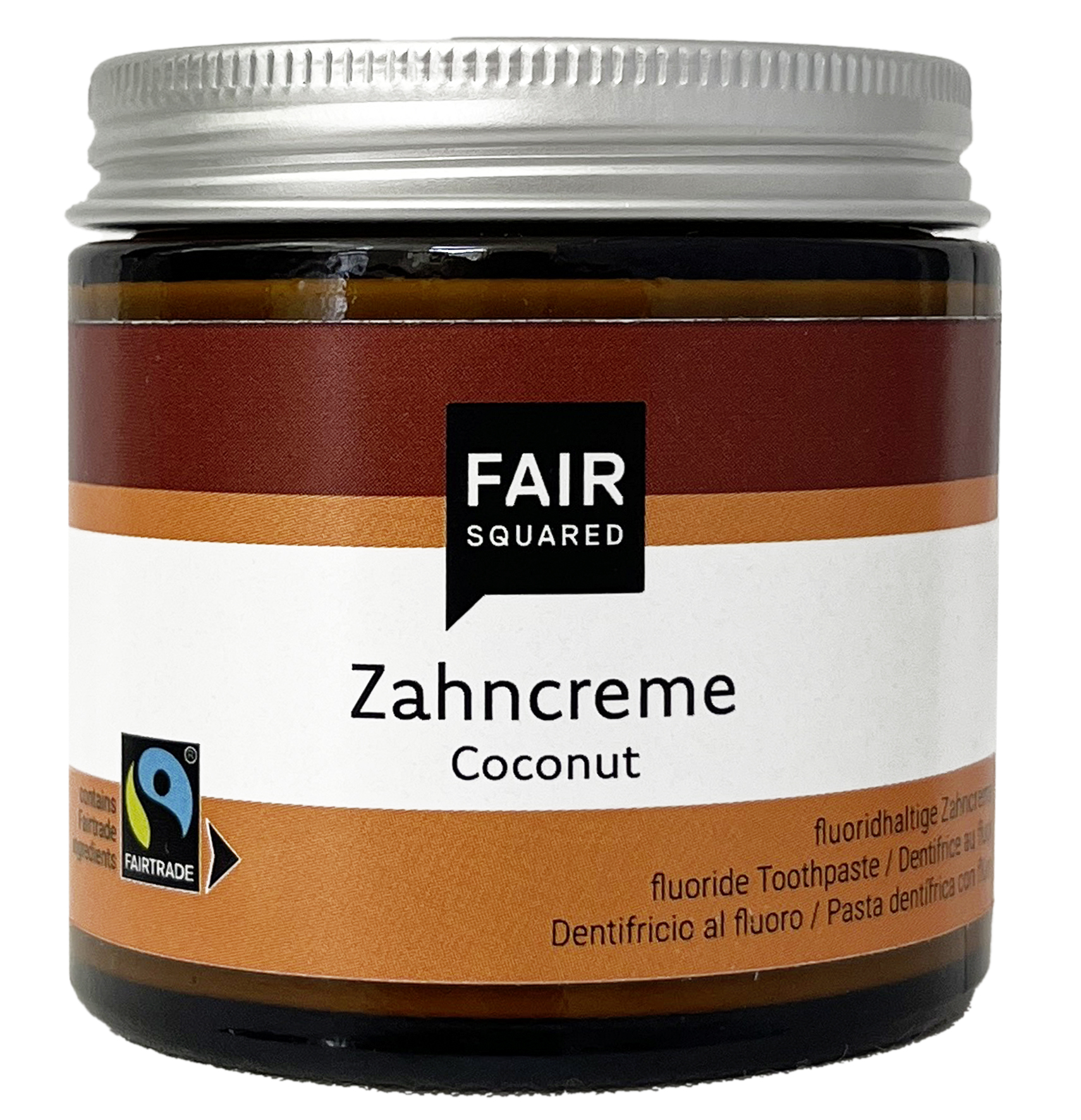 Zahncreme Coconut 100 ml im Glastiegel mit Fairtrade-Kokosöl und Fluorid.
