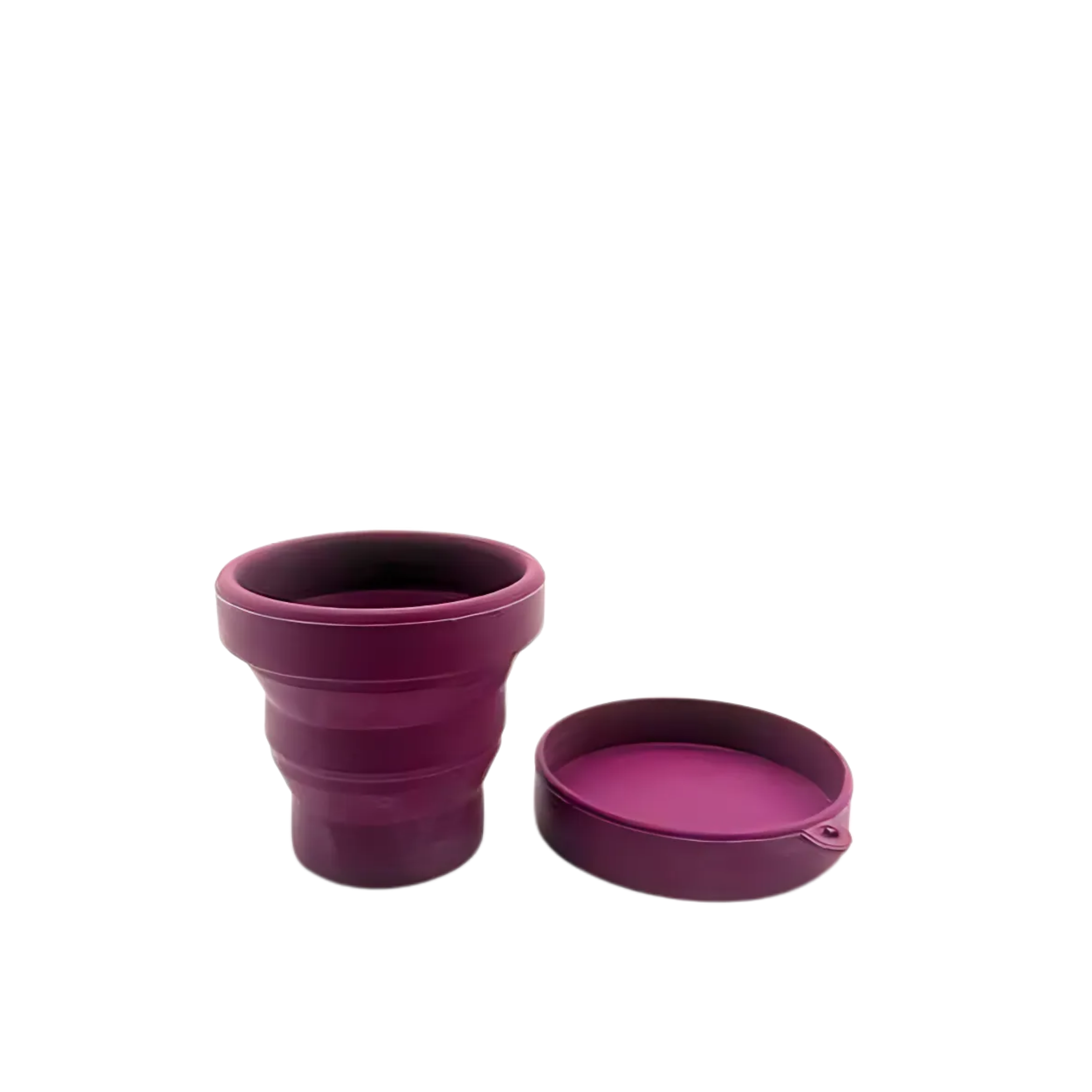 Pinkfarbender Becher aus Naturkautschuk mit Deckel zum Reinigen des Period Cups