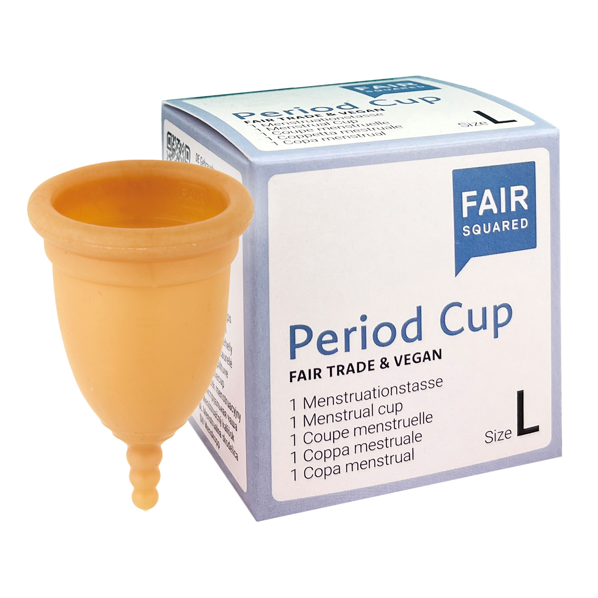 Period Cup und seine Verpackung in der Größe L, Natur
