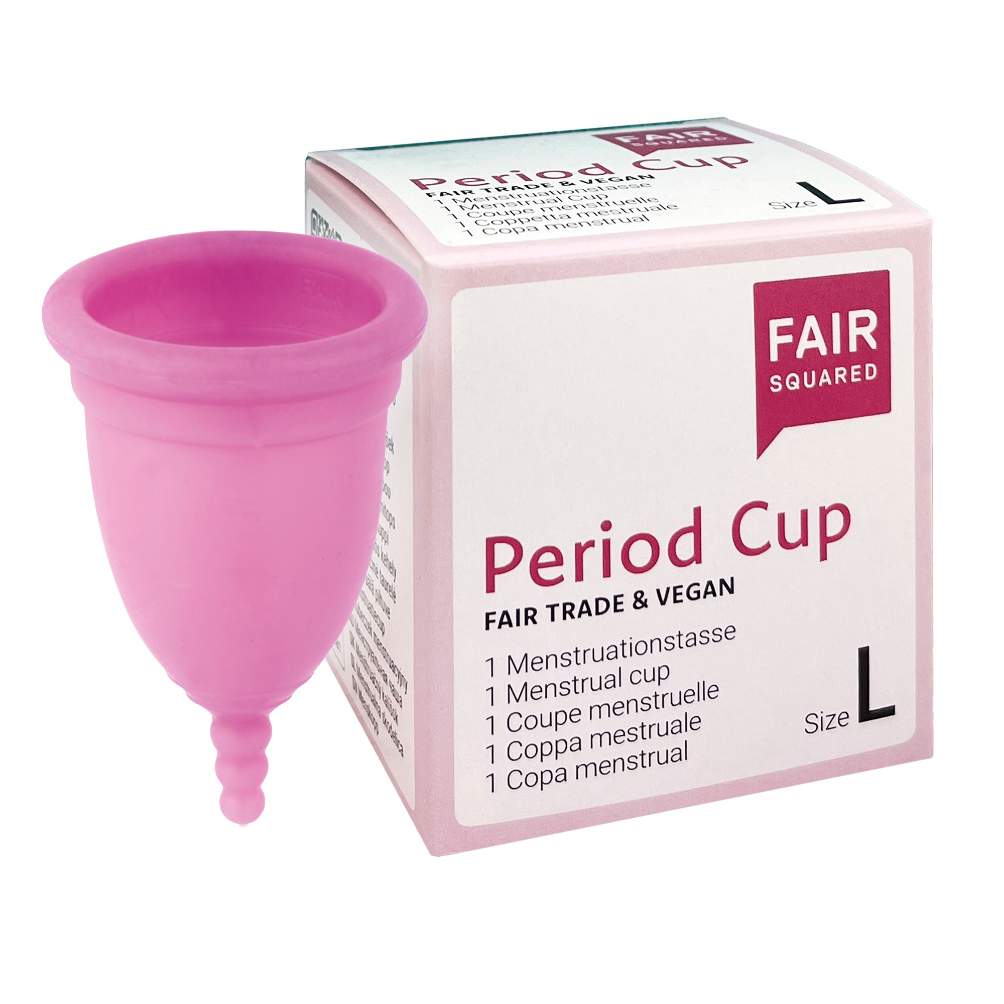 Period Cup und seine Verpackung in der Größe L, Pink