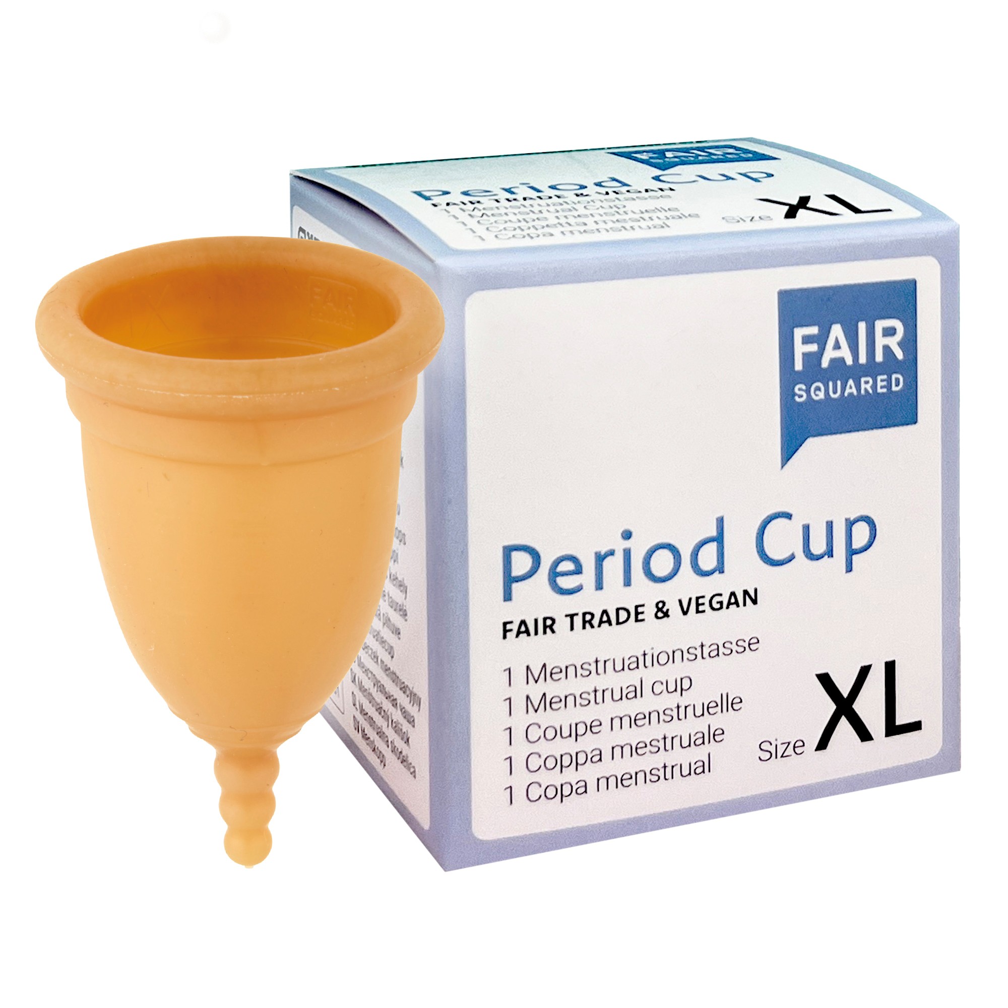 Period Cup und seine Verpackung in der Größe XL, Natur